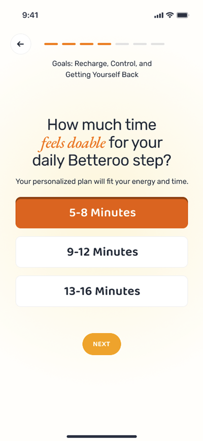 Screenshots of the Betteroo app