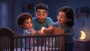 18monthsleepregression | Betteroo Parents comforting their toddler standing in a crib at night during the 18 month sleep regression
