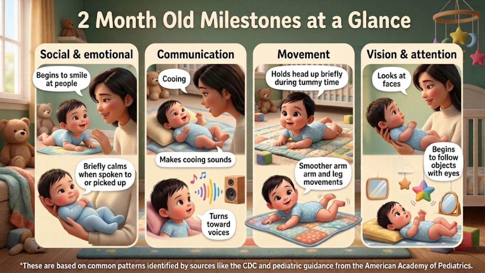 2 months old milestones at a glance - infographic