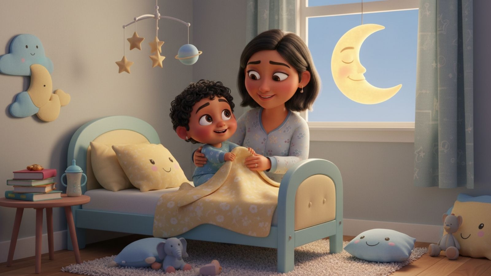 Toddler rubbing eyes in a cozy, safe crib during the two-year sleep regression