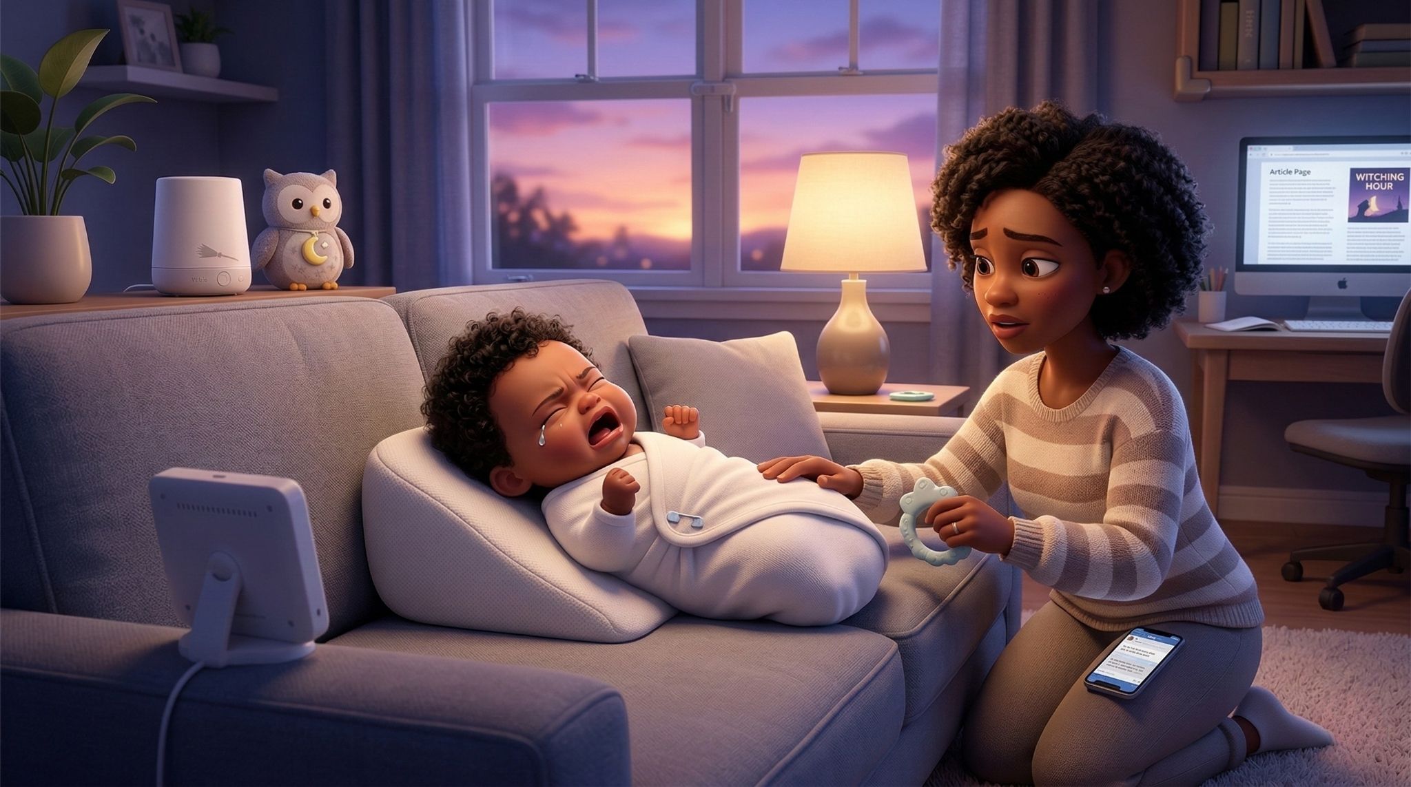 Baby crying during the witching hour in the evening.