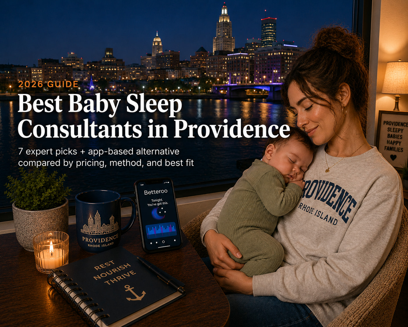 Tired parent holding a baby near Providence RI homes, illustrating the best baby sleep consultants in Providence guide.