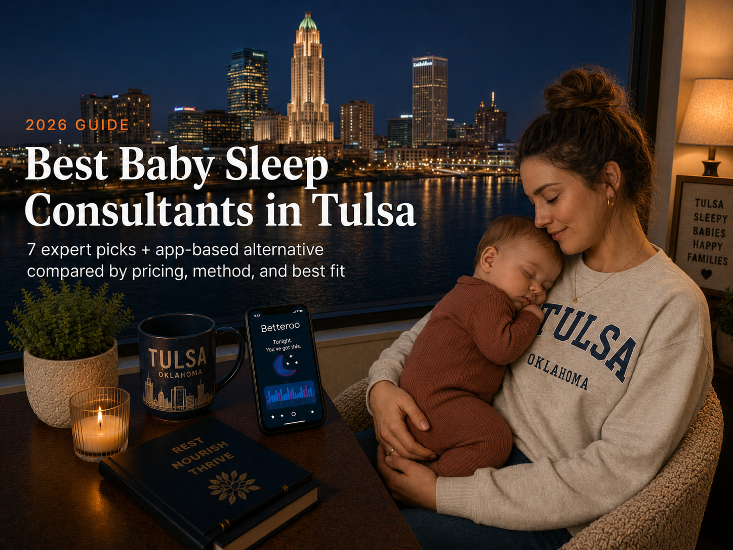Best baby sleep consultants in Tulsa, OK helping a tired parent settle a sleeping baby in a nursery.