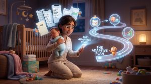 A tired parent logging a baby feed on a phone, illustrating a roundup of the best feeding tracker apps in 2026.