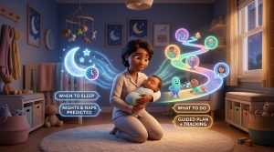 Napper vs Betteroo comparison — a predictive baby sleep tracker app shown beside Betteroo's adaptive personalized sleep plan app