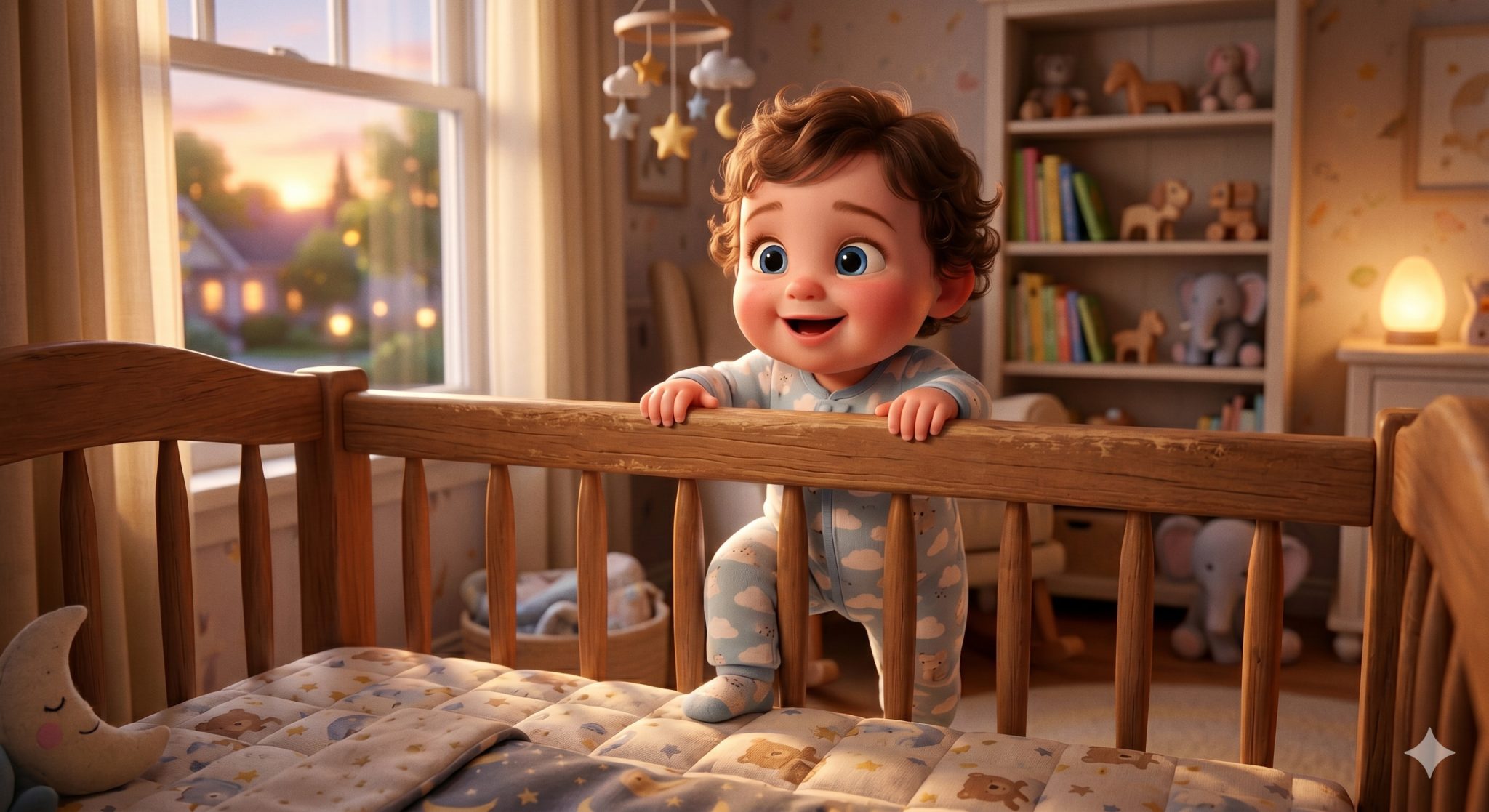 10 month old sleep schedule guide, baby standing in crib before bedtime