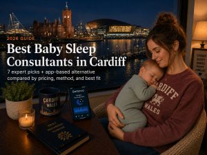 Bestbabysleepconsultantscardiff | Betteroo Sleeping baby in a Cardiff, Wales nursery with soft Welsh morning light through the window, family meeting a baby sleep consultant