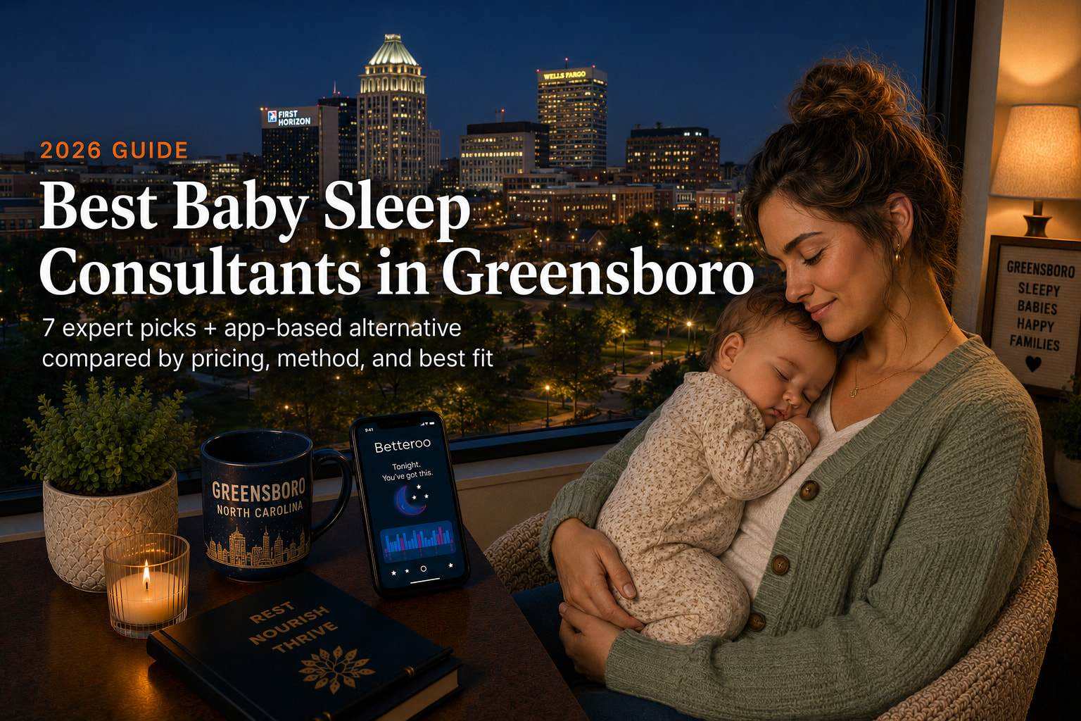 Tired parent soothing a baby in a Greensboro nursery, illustrating baby sleep consultants in Greensboro, North Carolina.