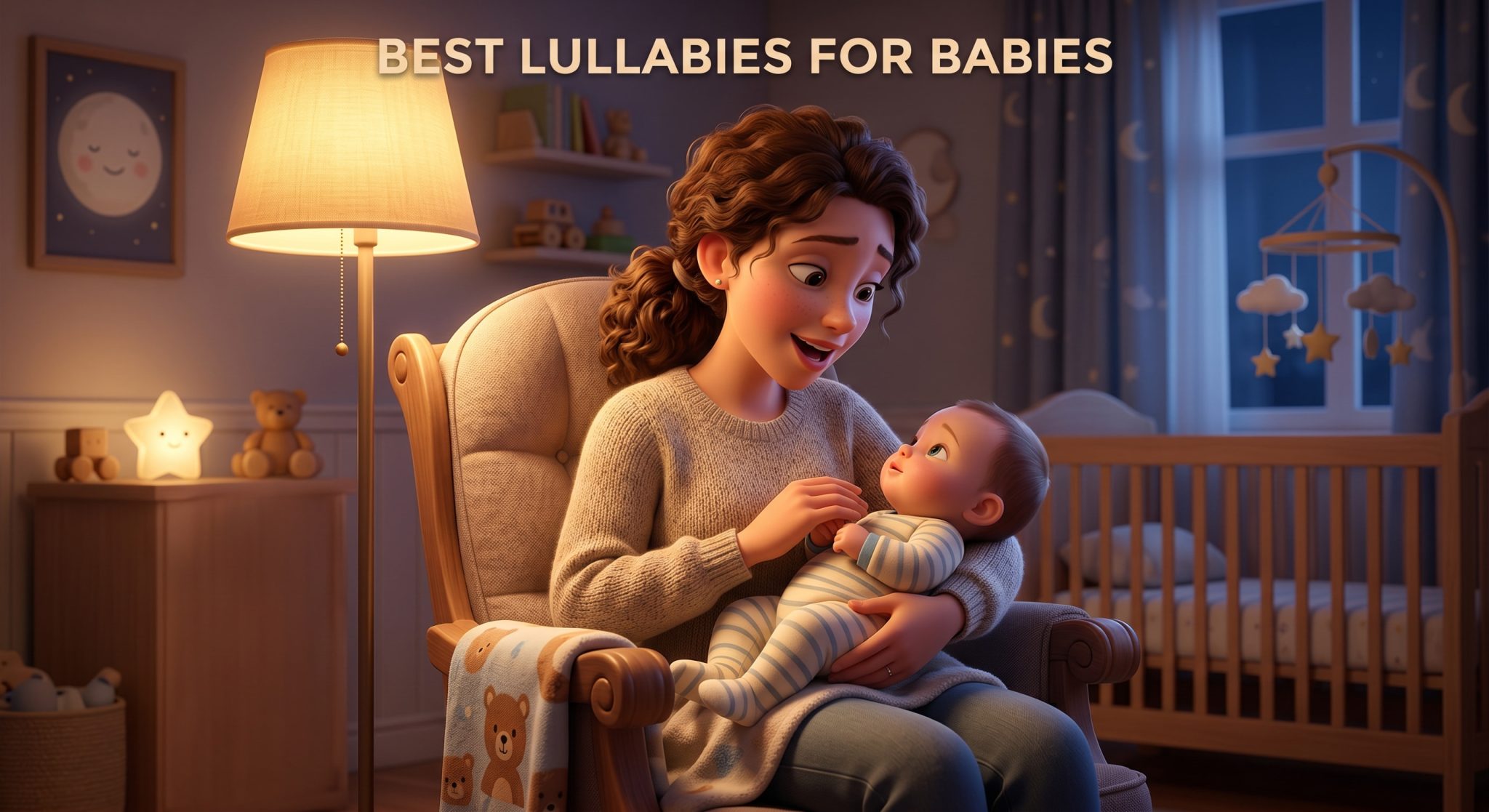 Bestlullabiesforbabies | Betteroo Parent singing a lullaby to a sleepy baby in a dim nursery
