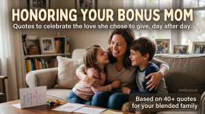 A stepmom smiling with her bonus child at home, illustrating heartfelt bonus mom and stepmom quotes.