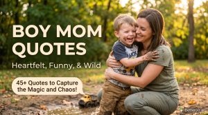 A smiling mom hugging her muddy, grinning young son outdoors, illustrating sweet and funny boy mom quotes.