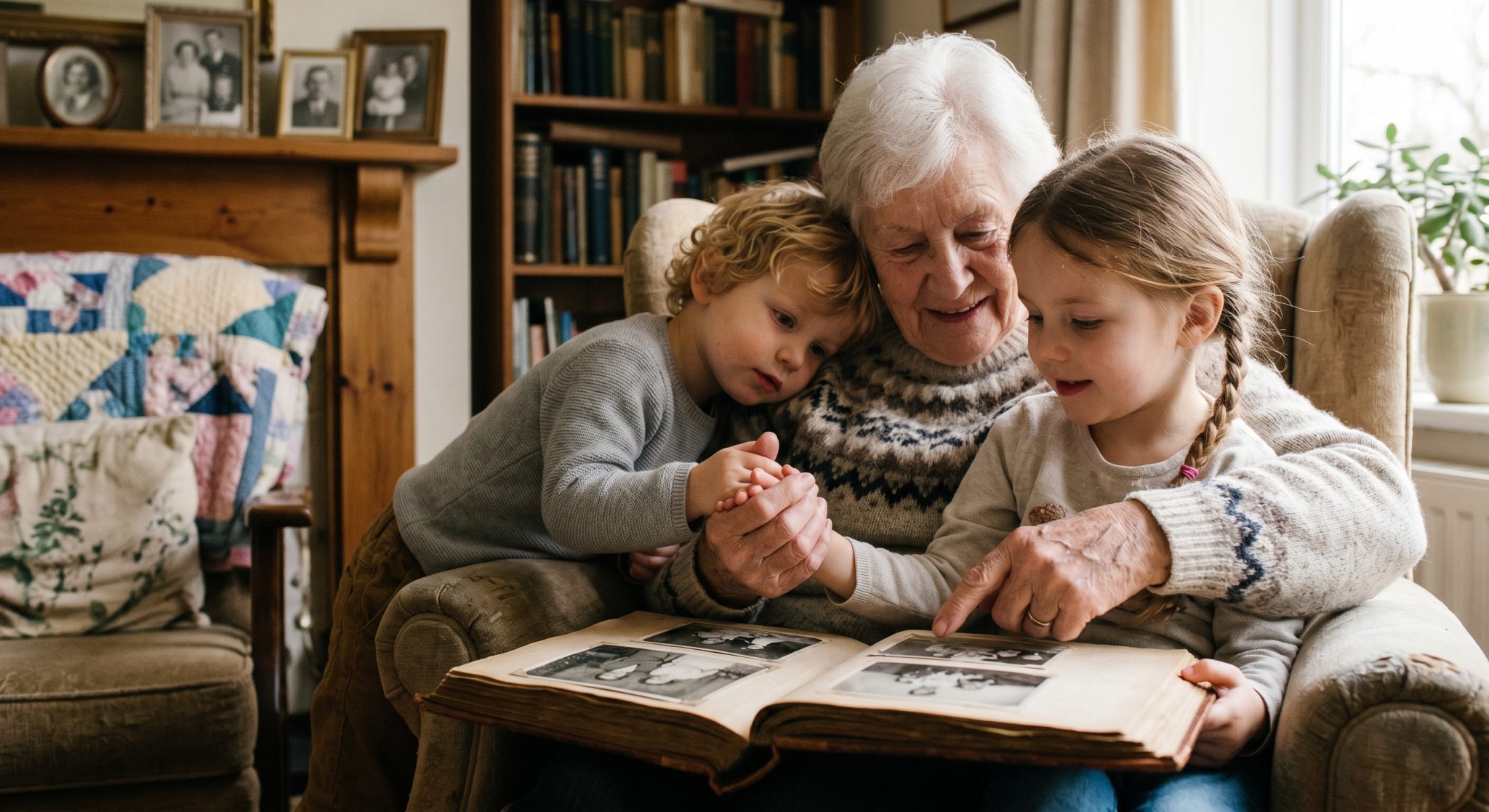 A grandmother laughing with her grandchild on her lap, illustrating heartfelt grandma quotes.