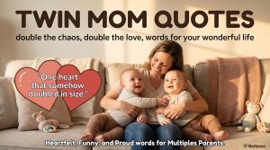 A tired smiling mom holding her twin babies, illustrating funny and heartfelt twin mom quotes.