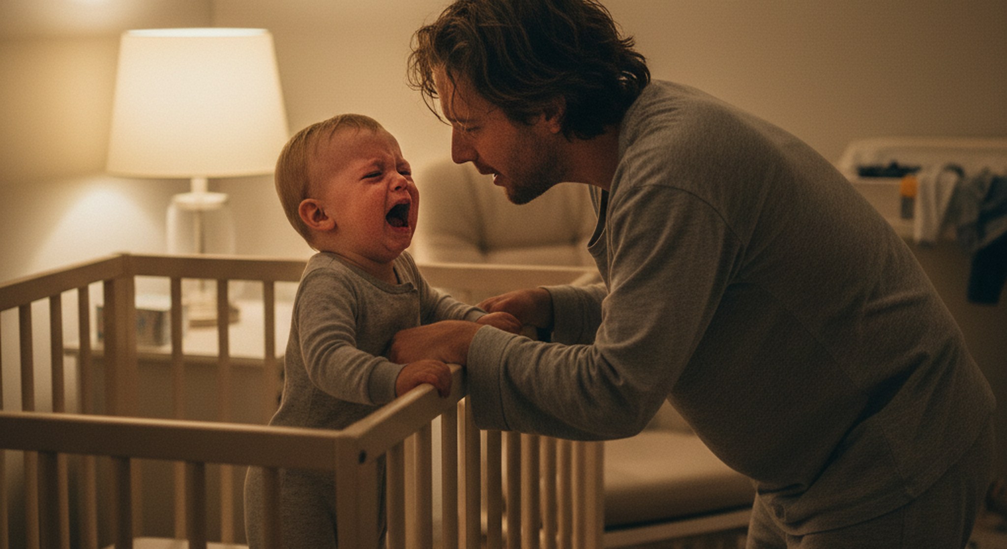 13 month sleep regression, tired parent soothing an awake baby at night