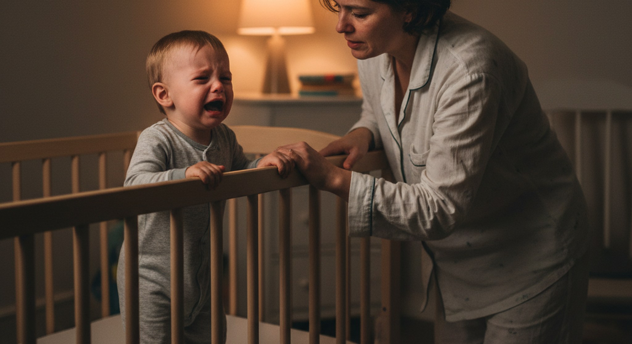 16 month sleep regression, tired parent soothing an awake baby at night
