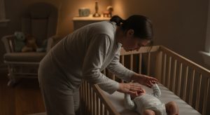5 month sleep regression, tired parent soothing an awake baby at night