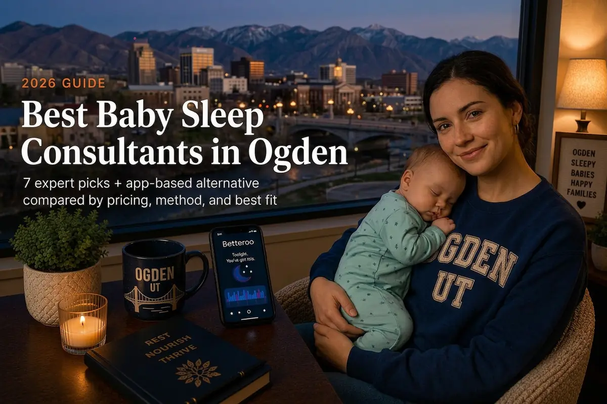 Mother holding a sleeping baby by a window at dusk, guide to the best baby sleep consultants in Ogden, Utah