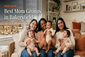 Group of new moms with their babies at a mom groups meetup in Bakersfield, CA
