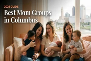 Moms and babies gathered at a mom group in Columbus, OH
