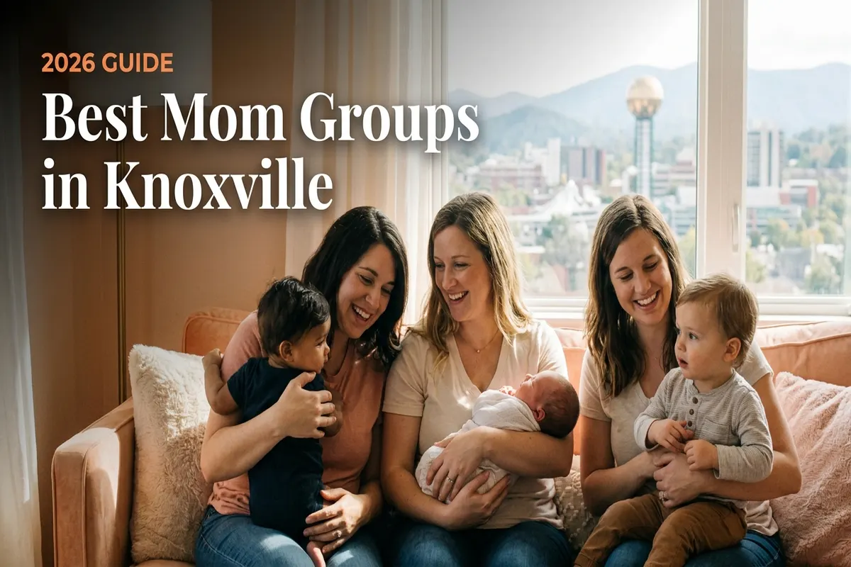 Group of new moms with their babies at a mom groups meetup in Knoxville, TN