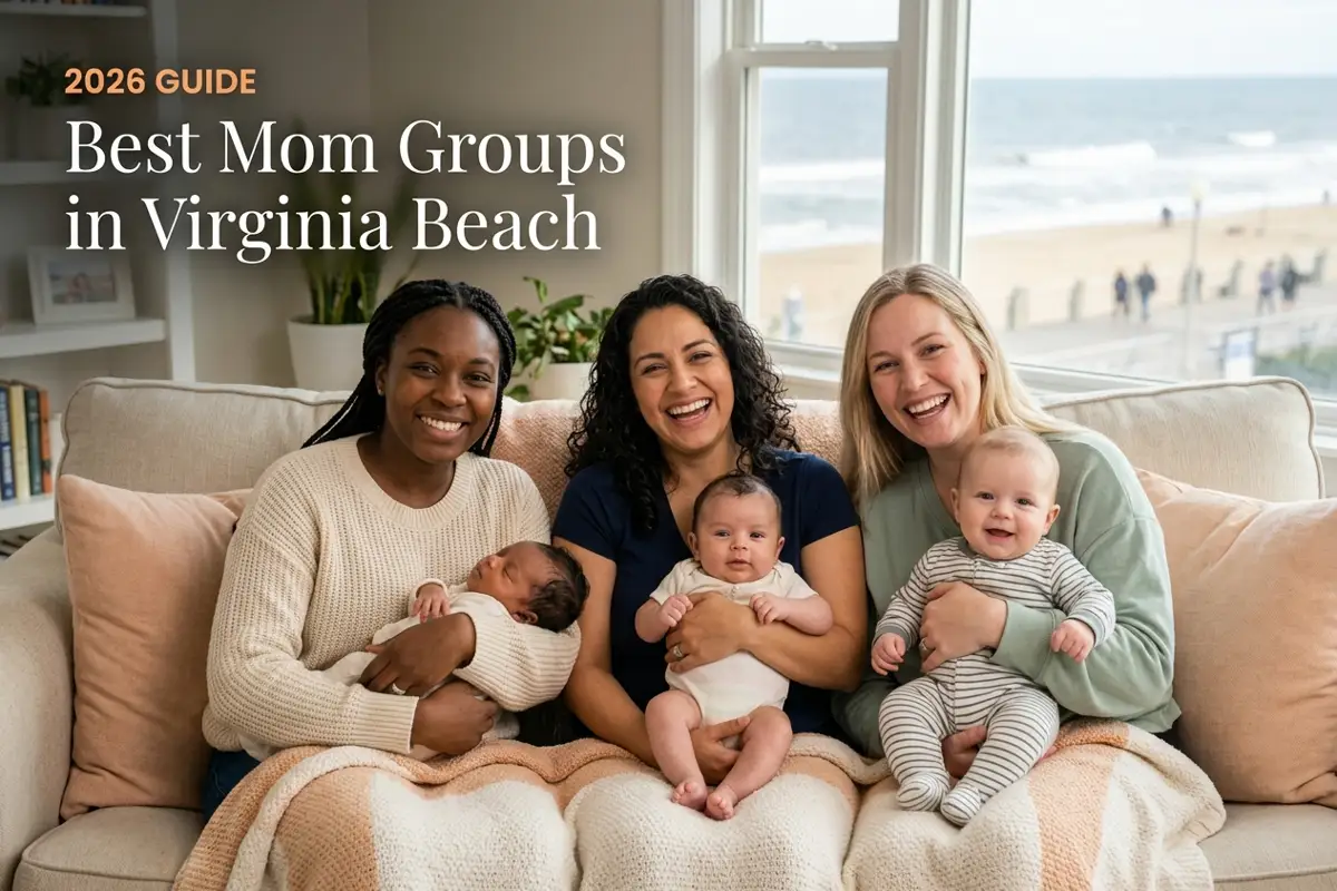 Moms and babies together at a mom group meetup in Virginia Beach, VA, best mom groups in Virginia Beach 2026 guide