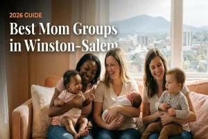 Moms and babies gathered at a mom group in Winston-Salem, NC