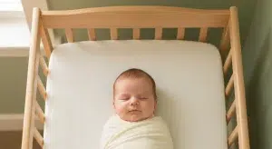 How Long Should a Newborn Sleep Without Feeding | Betteroo Swaddled newborn sleeping on their back in a bare crib