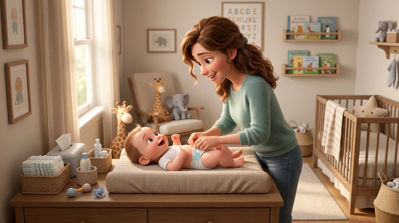 How to Change a Diaper | Betteroo Parent changing a baby on a changing mat with a hand on the baby and supplies within reach, for a step-by-step guide on how to change a diaper