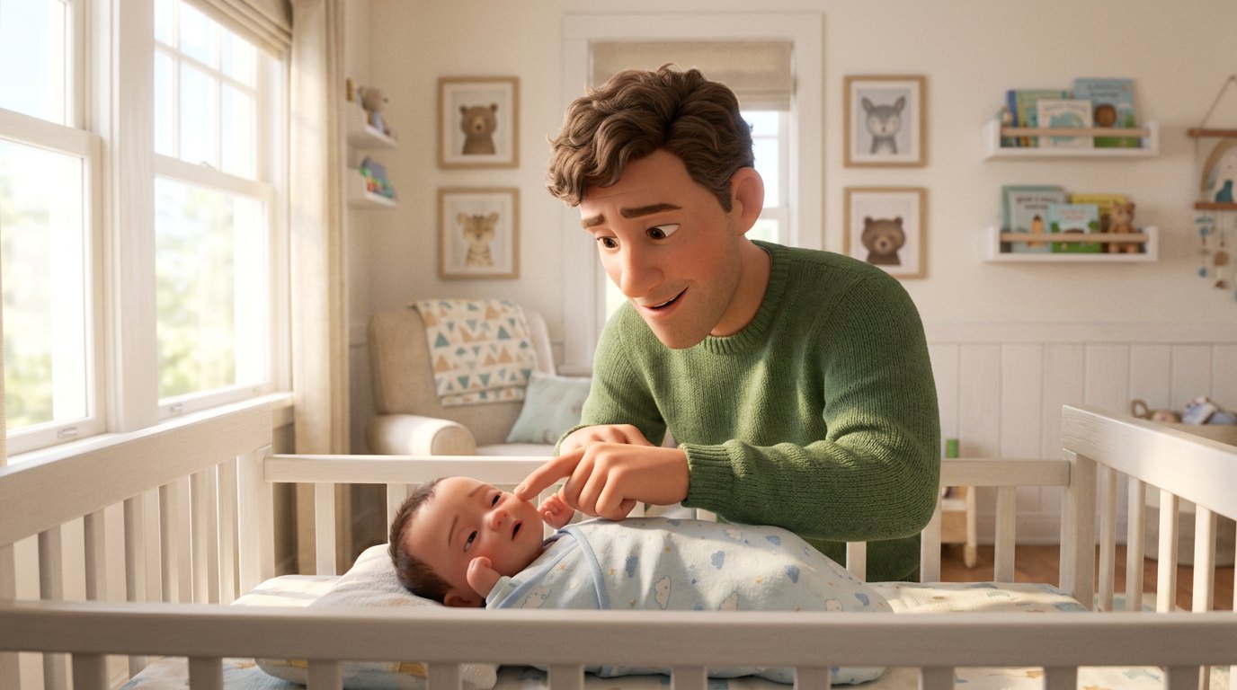 Parent gently waking a sleepy newborn for a feed, for a guide on when newborn sleepiness is normal and when to worry