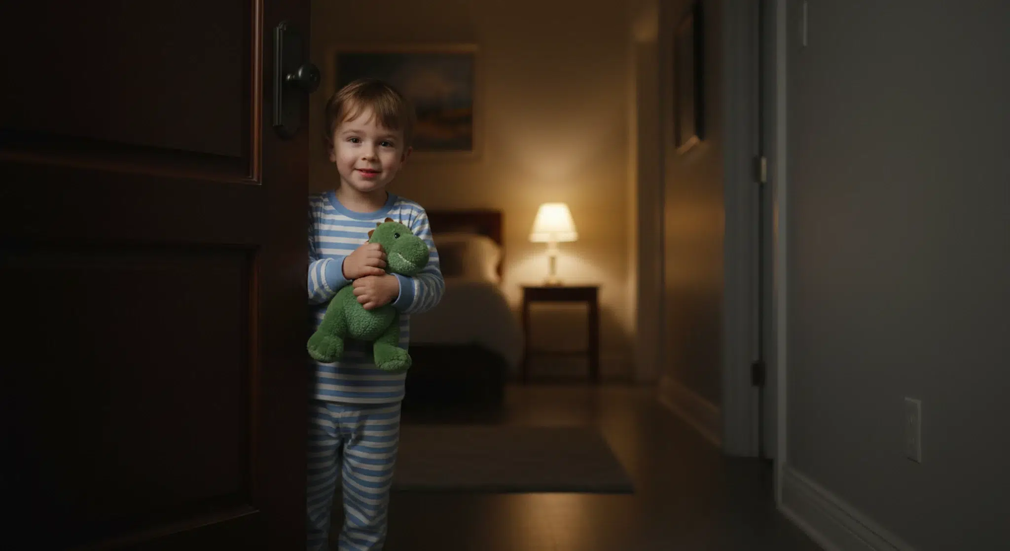 4 Year Old Sleep Regression Why It Happens and How to Fix It | Betteroo Preschooler in pajamas peeking around a bedroom doorway at night