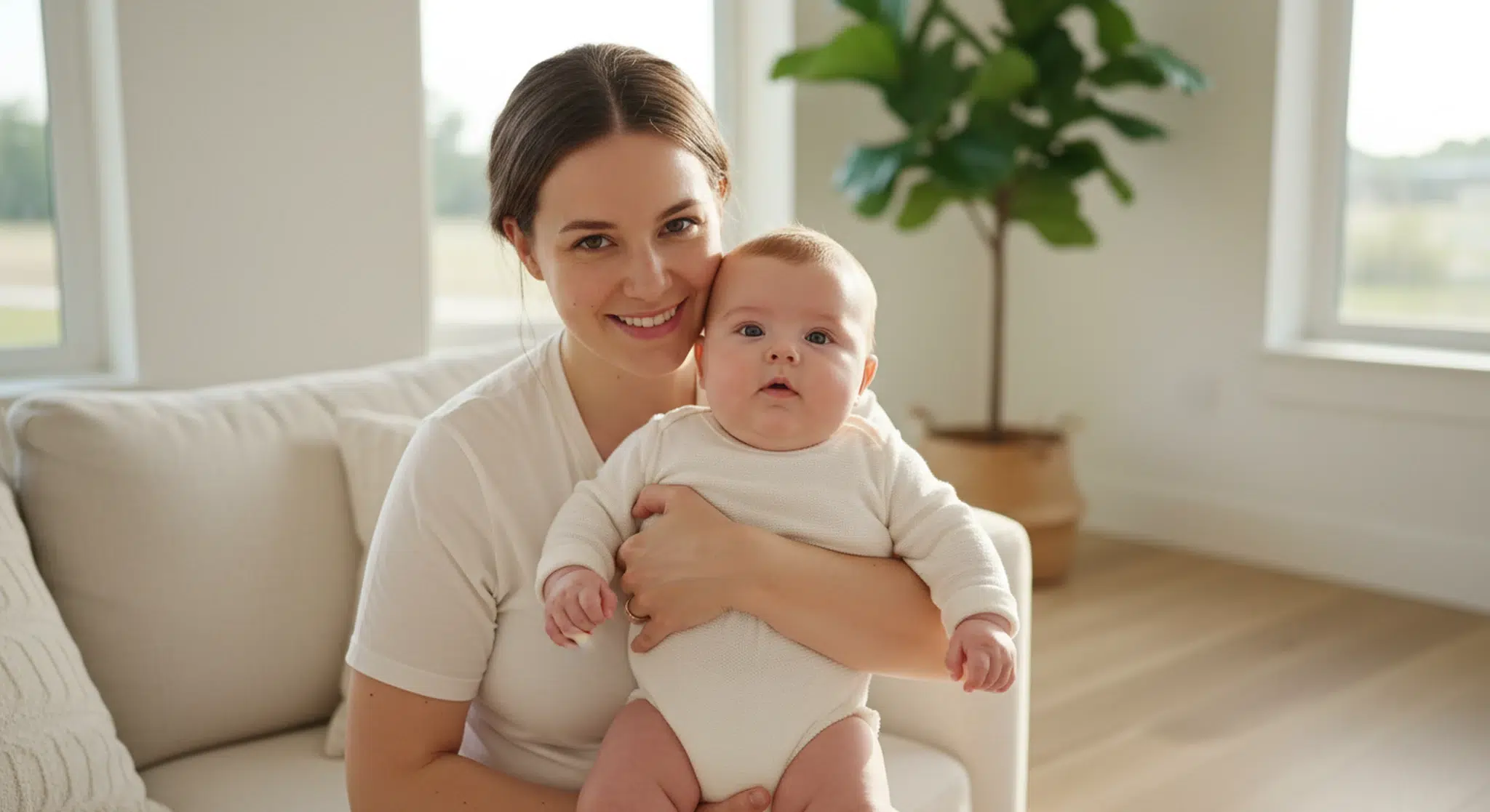 Content baby feeding closely with a parent in a calm sunlit room during a growth spurt
