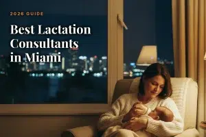 Mother feeding her baby at home in the evening, illustrating a guide to the best lactation consultants in Miami