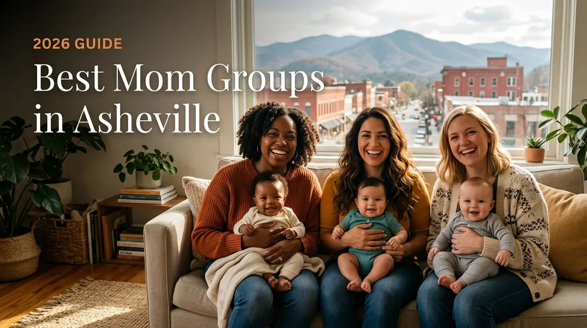 Best mom groups in Asheville 2026 guide, three moms with babies