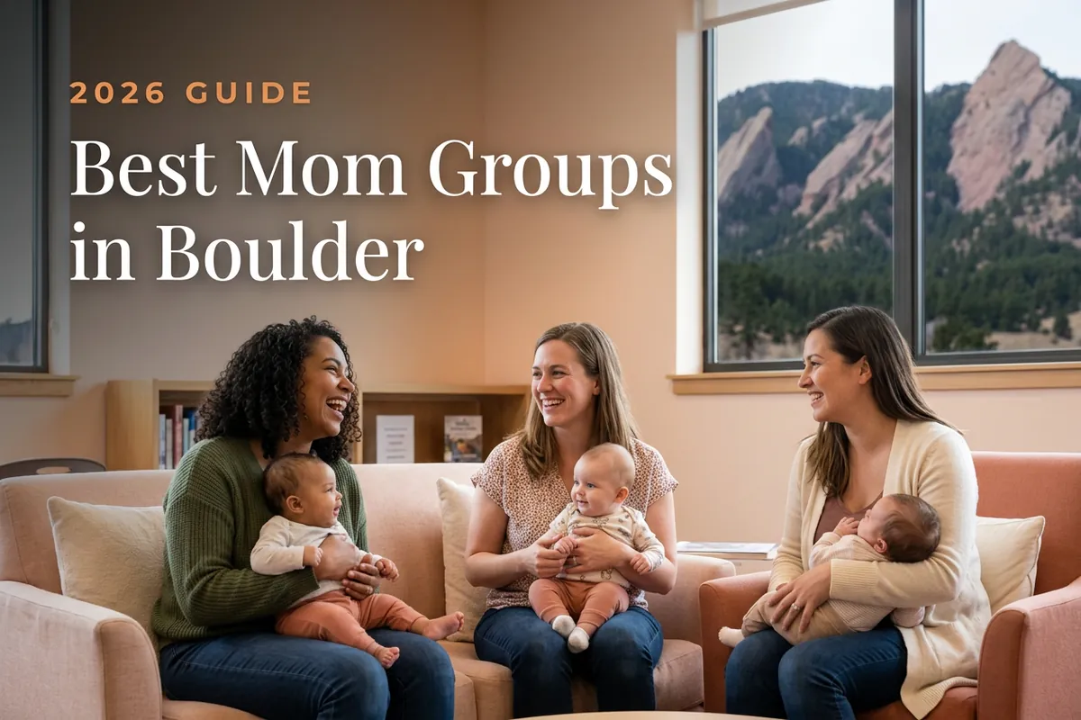 Best mom groups in Boulder, CO: three moms holding their babies at a Boulder new-parent meetup