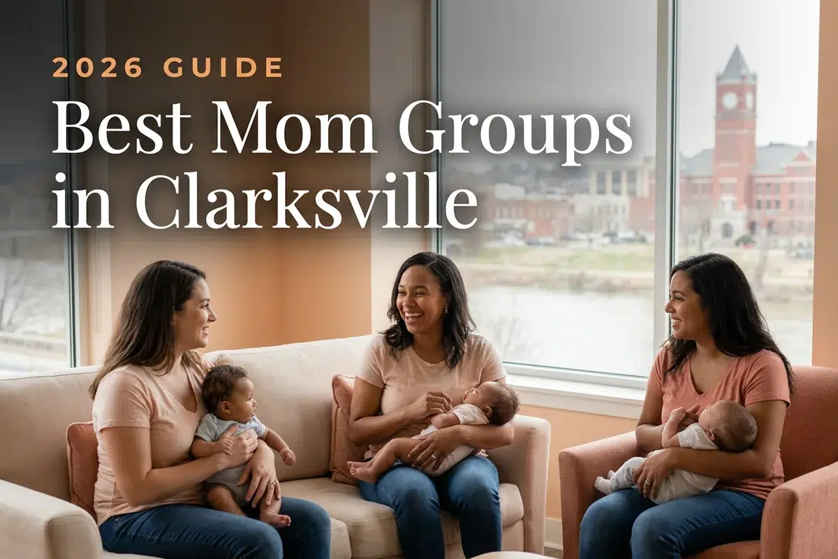 Best mom groups in Clarksville, TN: three moms holding their babies at a Clarksville new-parent meetup