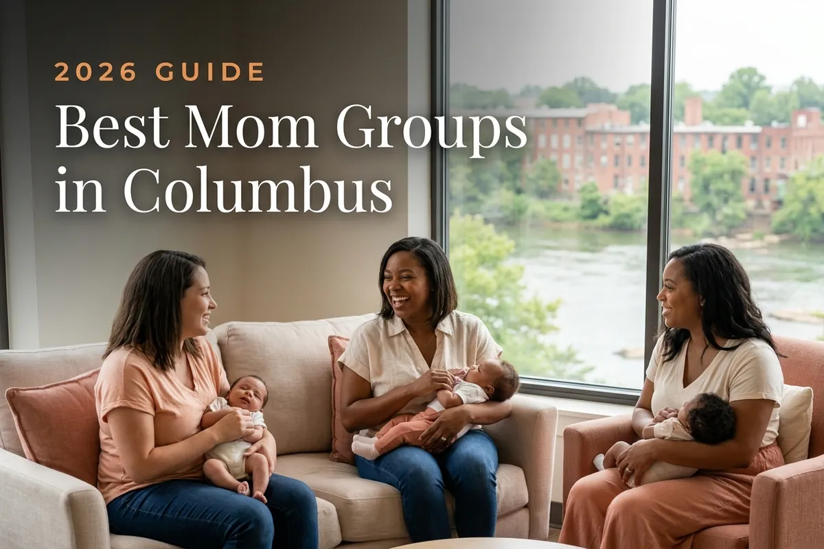 Best mom groups in Columbus, GA: three moms holding their babies at a Columbus new-parent meetup