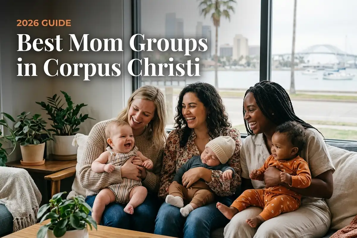Best mom groups in Corpus Christi, TX with three moms holding babies