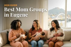 Three moms with babies at a mom group meetup in Eugene, OR, from a guide to the best mom groups in Eugene