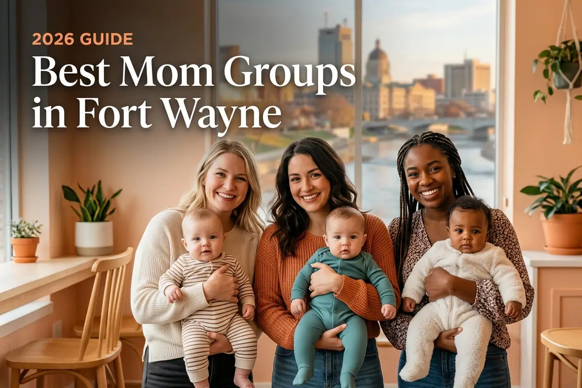 Best mom groups in Fort Wayne, IN with three moms holding babies