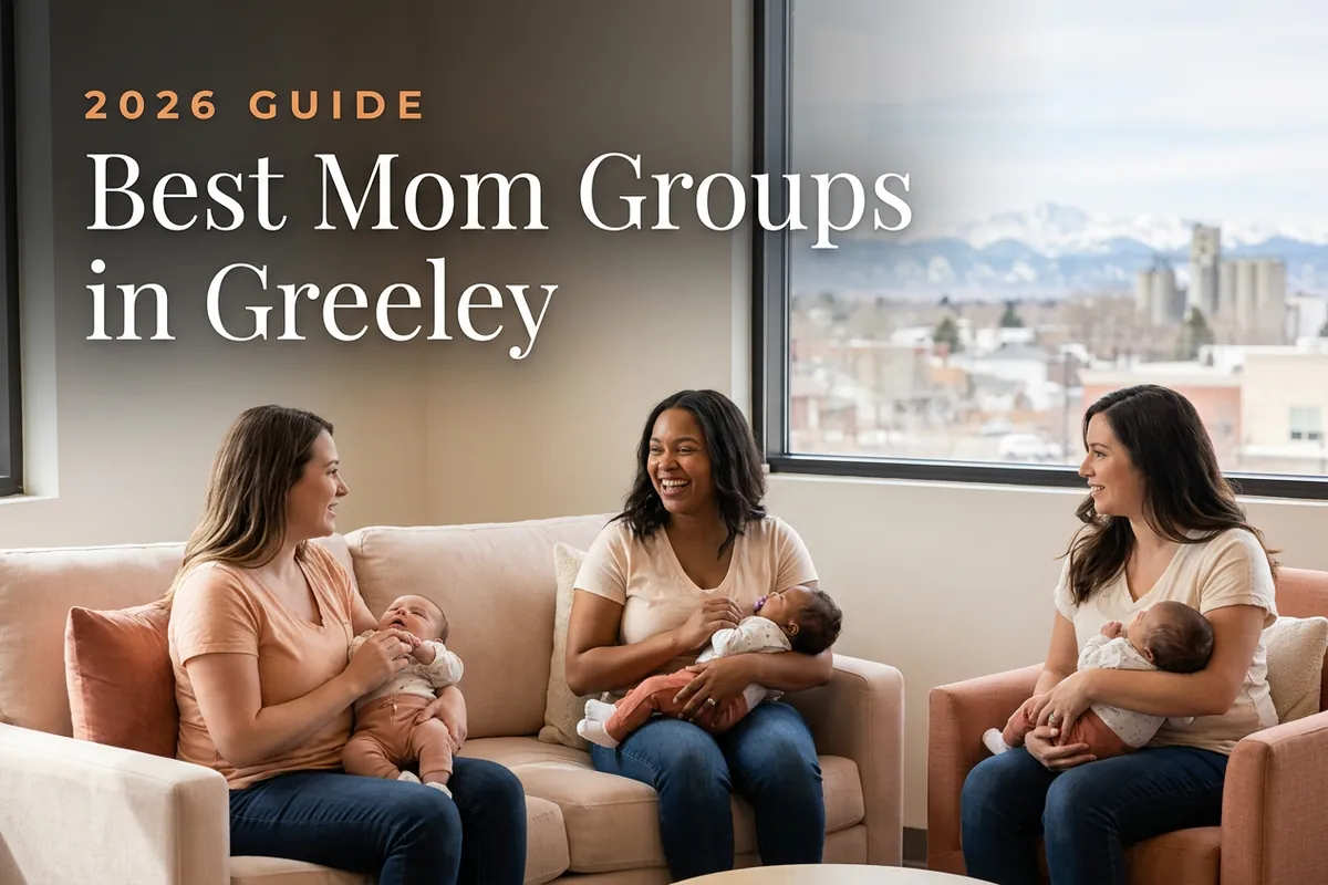 Best mom groups in Greeley, CO: three moms holding their babies at a Greeley new-parent meetup