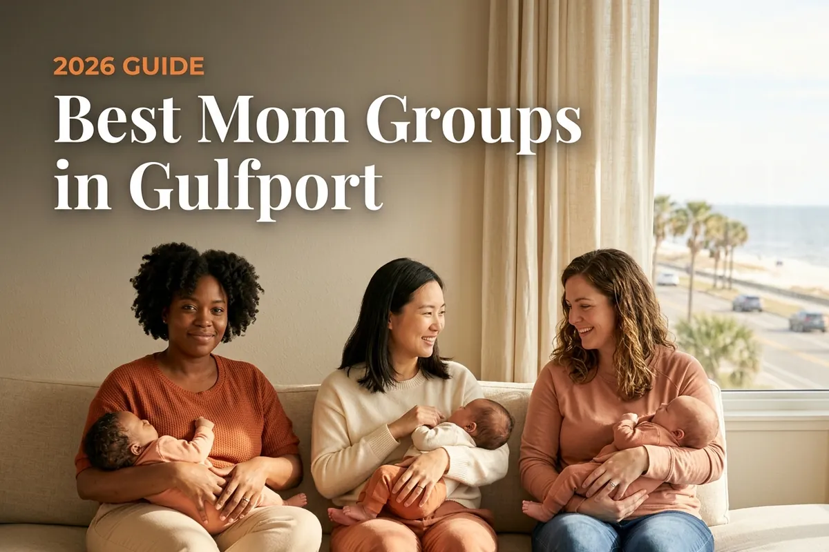 Bestmomgroupsgulfport2026 | Betteroo Three moms with babies at a mom group meetup in Gulfport, MS, from a guide to the best mom groups in Gulfport
