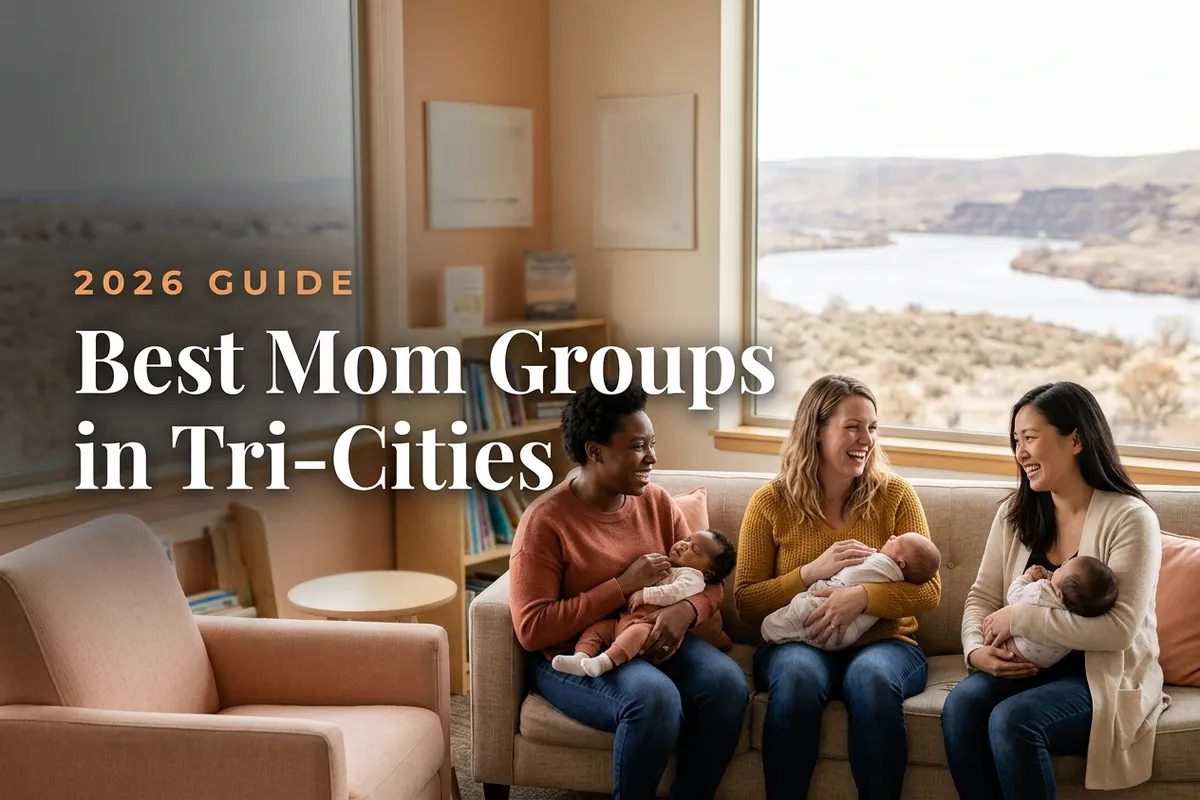 Best mom groups in Tri-Cities, WA: three moms holding their babies at a Tri-Cities new-parent meetup