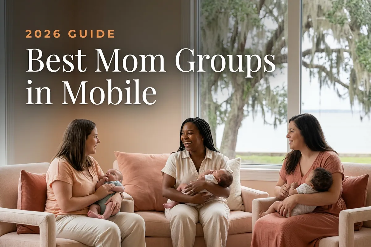 Best mom groups in Mobile, AL: three moms holding their babies at a Mobile new-parent meetup