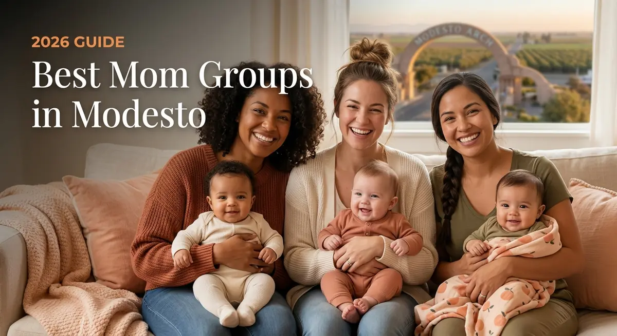 Best mom groups in Modesto 2026 guide, three moms with babies
