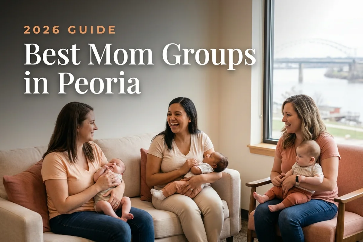 Best Mom Groups in Peoria | Betteroo Best mom groups in Peoria, IL: three moms holding their babies at a Peoria new-parent meetup
