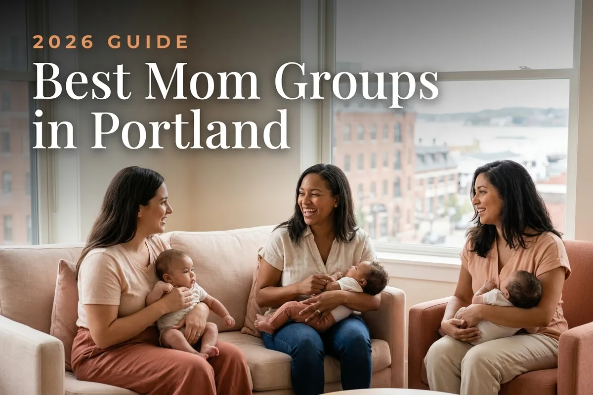 Best mom groups in Portland, ME: three moms holding their babies at a Portland new-parent meetup