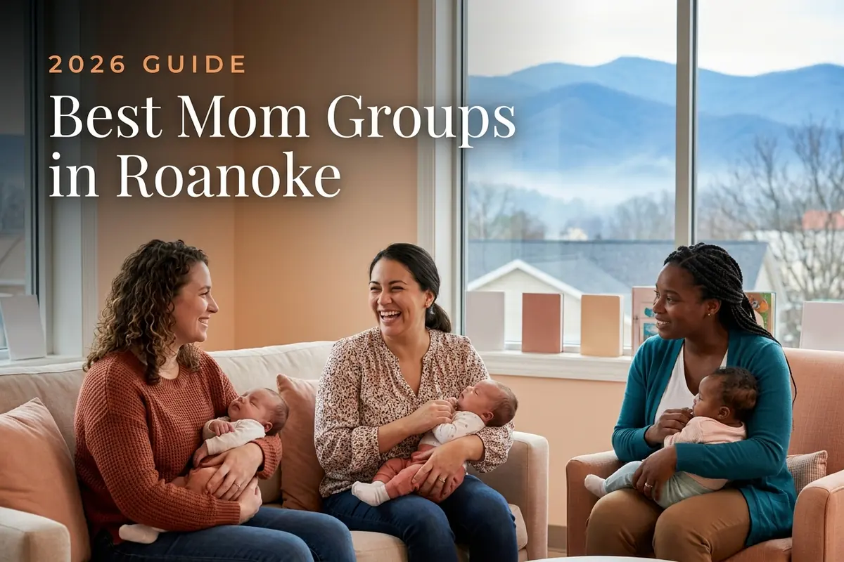 Best mom groups in Roanoke, VA: three moms holding their babies at a Roanoke new-parent meetup
