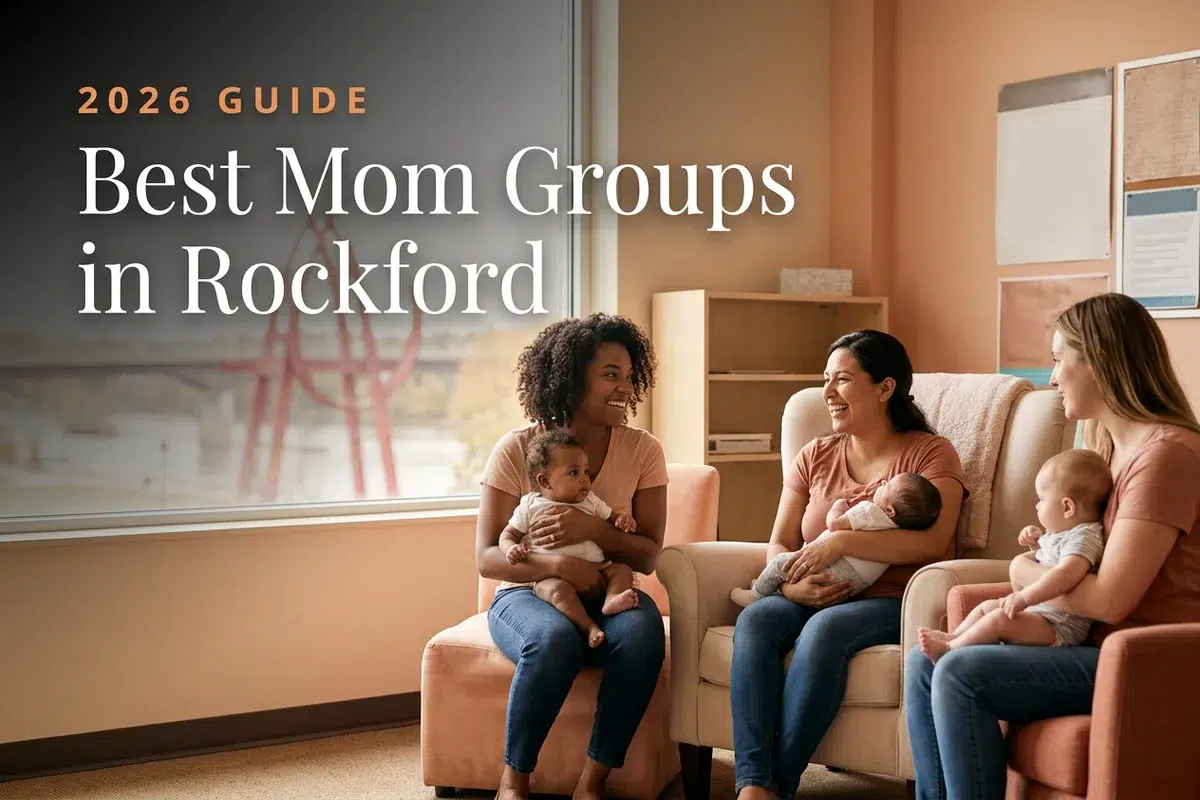 Best mom groups in Rockford, IL: three moms holding their babies at a Rockford new-parent meetup