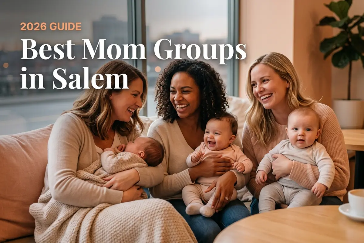 Best mom groups in Salem, OR with three moms holding babies