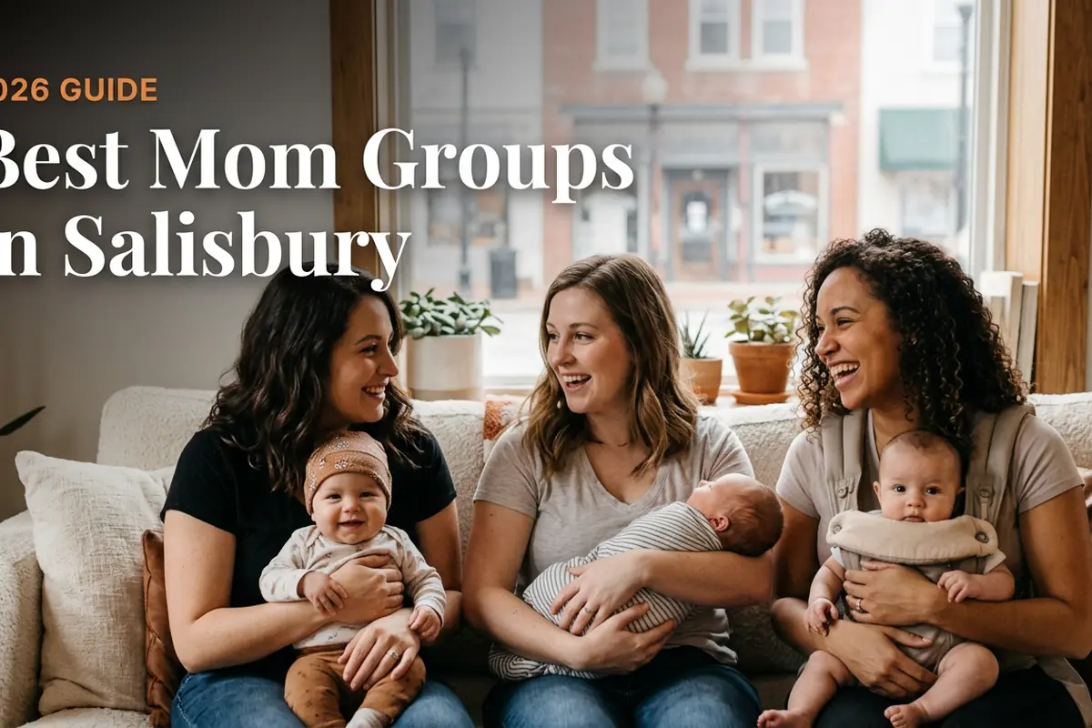 Bestmomgroupssalisbury2026 | Betteroo Three moms with babies at a mom group meetup in Salisbury, MD, from the 2026 guide to the best mom groups in Salisbury